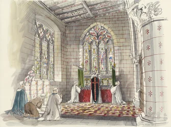 Pap a Szent Péter templom oltáránál, Barton-upon-Humber, Lincolnshire (akvarell, papír)