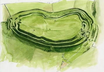 Maiden Castle maradványai (akvarell, papír)