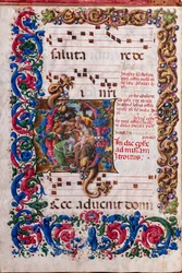 Piccolomini Könyvtár: kóruskönyv, cod. 19,4, ff. 9v „A mágusok imádásával”, Liberale da Verona (kb. 1445 - 1527/9).