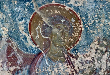 Angyal, freskó Panagia templomában, Rodovani, Kréta, Görögország (fotó)