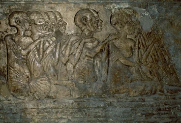 Külföldi vendégek ajándékot adnak át Nefertiti királynőnek, Bas dombormű Merire sírjából, Tell el-Amarna nekropolisza, Egyiptom, egyiptomi civilizáció, Újbirodalom, XVIII. dinasztia