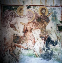 Freskó a bizánci templomban Mournies-ban, Kréta, Görögország (fotó)