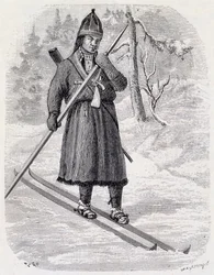 Lars Tuorda, a lapp sportoló megnyerte az 1884-ben Adolf Erick Nordenskjold által szervezett sífutó versenyt, indiai tusrajz