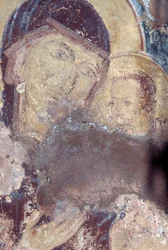Madonna és gyermek, freskó Panagia templomában, Rodovani, Kréta, Görögország (fotó)