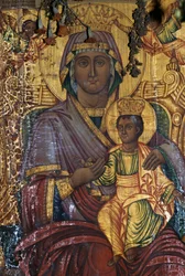 Madonna és gyermeke, aranyozott festmény, Agios Georgios bizánci temploma, Vathi, Kréta, Görögország (fotó)