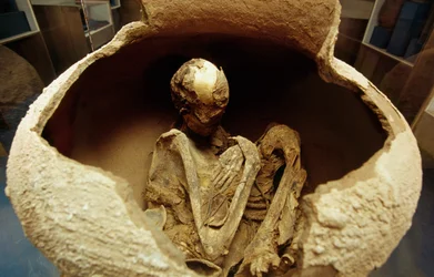 Múmia kerámia urnában. Atacama civilizáció, paleolitikum.