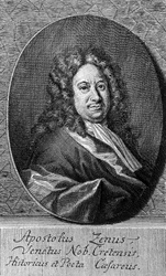Apostolo Zeno (kb. 1668-1750) olasz költő, librettista, újságíró és levélíró portréja, metszet