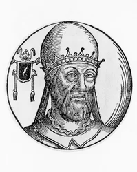 I. Szent Márton (meghalt 655-ben), a katolikus egyház 74. pápája portréja 649-ből, metszet