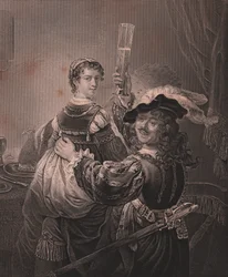 Rembrandt feleségével, Saskiával, H Payne-t metszett Rembrandt festményéből, Payne Királyi Drezdai Galériájából, Albert Henry Payne, H Payne Dresden és Lipcsei Kiadó, 1840 körül