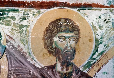 Szent, részlet az Agios Georgios templom freskójáról, Mourne, Kréta, Görögország (fotó)