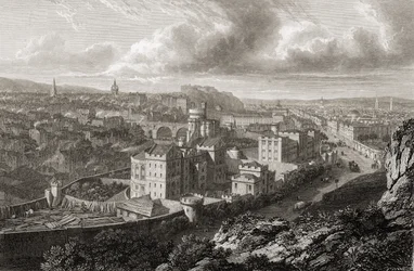 Kilátás az edinburgh-i Calton Hillről, a „Select Views of the Principal Cities of Europe, metszett George Cooke, Londonban, 1832” című könyvből