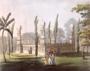 Killader sírja, Ouscottah, 27. lemez a „Képi táj a Mysore Királyságban” c. Metszetből, H. Merke (fl. 1800–20) pub. Edward Orme (1774 -1820) 1804 (akvatinta)