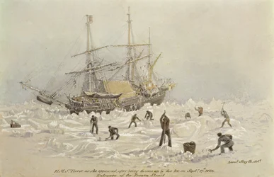 Incidensek egy kereskedési úton: HMS Terror, amint megjelent, miután feldobta a jég a Frozen Channelben, 1836. szeptember 27.