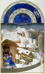Februári fakszimile: parasztokat ábrázoló udvari jelenet, a „Très Riches Heures du Duc de Berry” másolata (az eredetit lásd a 8434-es számon)