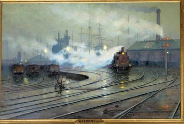 Cardiff dokkjainak látképe. Lionel Walden (1861-1933) festménye, 1894. 1,27 x 1,93 m. Párizs, Musée d
