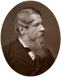 Jobbra, Hon Sir Stafford Henry Northcote, Bart, parlamenti képviselő, pénzügyminiszter, 1877.