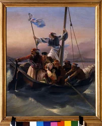 Görögök egy hajón. Az oszmán uralom és a görög szabadságharc (1821-1830), avagy a görög forradalom után a függetlenség felé haladó Görögország allegóriája. 1848, Verona
