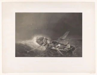 Vissers in een roeiboot op zee Marine gezichten (sorozat címe) Navy festmények. L. Sabatier mezzotintában litografálta Eug. Isabey (sorozat címe az objektumon)