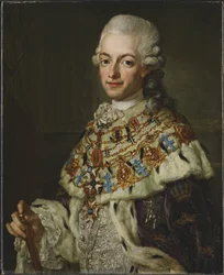 Gustave III de Suede – III. Gusztáv svéd király (1746-1792) portréja, Pasch, Lorenz, az ifjabb (1733-1805). Olaj, vászon, kb 1773. Mérete: 77x62 cm. Nemzeti Múzeum Stockholm