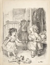 Három kislány a szobában vitatkozva és köpködve, 1835-1903.