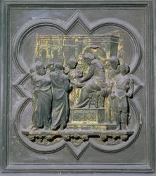Poncius Pilátus kezet mos Krisztus előtt, a San Giovanni Keresztelőkápolna északi ajtóinak tizenhatodik panelje, 1403-24 (bronz)