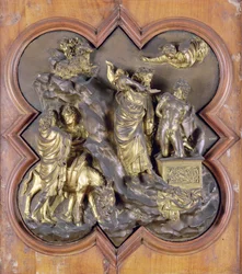 Izsák feláldozása, bronz pályázati dombormű a firenzei keresztelőkápolna kapuihoz, 1401