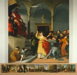 Lorenzo Lotto Szent Lucia vagy Szent Lucia bíró előtt oltárképe (1480-1556), olaj, vászon, 243x237 cm