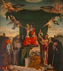 San Bernardino oltárkép, Lorenzo Lotto (kb. 1480-1556), olaj, vászon, 300x275 cm San Bernardino Pignolo templom, Bergamo