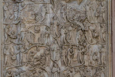 Jesse-fa és messiási próféciák, Genesis történetei, Lorenzo Maitani domborművei (1275-1330 előtt), második pillér, orvietoi katedrális homlokzata, Umbria, Olaszország
