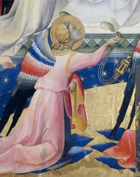 Térdelő angyal, Lorenzo Monaco (kb. 1370-1425) Szűz koronázása című művének részlete, tempera és arany a panelen, 506x4475 cm