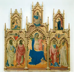 Madonna és a kis Jézus, szentek;top: Tempera, fára)