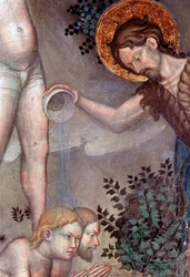 Keresztelő Szent János, aki megkereszteli a tömeget a Jordán folyóban, részlet (Fresco