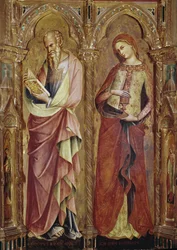 Szent János evangélista és Szent Mária Magdolna - Részlet az Angyali üdvözlet poliptichonjáról (1357, tempera és aranylevél a fán)
