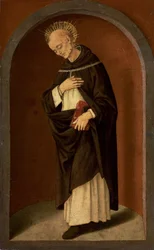 Sienai Szent Bernardino, egy faragott fülkében