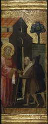 Szent Lőrinc alamizsnát oszt a szegényeknek. Jelenetek Szent Lőrinc életéből, predella, 1412 körül