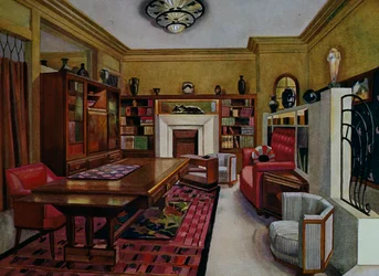 Leon Bouchet (1880-1940) dolgozószobája, Libis akvarell, Le Confotable, Franciaország, XX. század