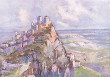 San Marino, Hutchinson festői Európájából, a Hutchinson & Son kiadásában, 1930 körül (színes litó)