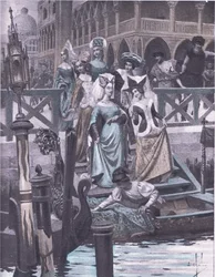 Zöld libák, illusztráció a Boccaccio Dekameronból, a Navarre Society 1930-as évekből (litho)