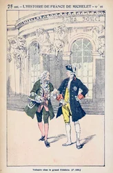 Francois Voltaire (1694-1778) II. Frigyes porosz királlyal (1712-86) a Potsdam melletti Sanssouciban, Jules Michelet (1798-1874) „Histoire de France” című művéből, 1900 körül