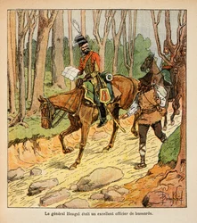 Bombled Louis (1862-1927) illusztrációja Emmanuel de Las Cases (1766-1842) gróf „Szent Heléna emlékműve” című könyvéből: Hengel tábornok, a huszárok tisztje az olasz hadjárat alatt, magángyűjtemény