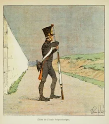 Bombázott Lajos (1862-1927) illusztrációja Emmanuel de Las Cases (1766-1842) gróf „Szent Heléna emlékműve” című könyvéből: A Műszaki Iskola tanulója, Magángyűjtemény
