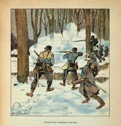 Eugene Sergent, Grenest néven ismert, Louis Bombled (1862-1927) által illusztrált A Loire menti hadsereg (francia-német háború; 1870-1871-es hadjárat): Francs shooters francia harcos fa alatt, magángyűjtemény