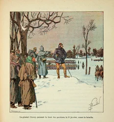 Eugene Sergent, Grenest néven ismert Loire armee, Louis Bombled (1862-1927) illusztrálásával (francia-német háború; hadjárat 1870-1871): Chanzy tábornok január 11-én a csata előtt az állások előtt utazik, közlegény Gyűjtemény