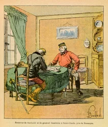 Eugene Sergeant keleti hadereje, Grenest mellett, Louis Bombled (1862-1927) illusztrálásával (francia-német háború; 1870-1871-es hadjárat): Garibaldi és Cambriels tábornok interjúja a Besancon melletti Saint Claude-ban 1870 októberében, Magángyűjtemény