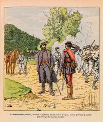 Eugene Sergeant, dit Grenest keleti hadserege, Louis Bombled (1862-1927) illusztrációjával (francia-német háború; 1870-1871-es hadjárat): Bourras ezredes a Brouvelieures-i harcok során 1870 októberében, magángyűjtemény.