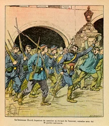 Eugene Sergeant keleti hadereje, Grenest mellett, Louis Bombled (1862-1927) illusztrálásával (francia-német háború; hadjárat 1870-1871): Az 1870. októberi epinali harcok során Enard hadnagy lelkesen lépkedett az ellenség előtt. vezette vele a Nati