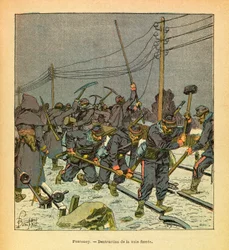 Eugene Sergeant keleti hadereje, Grenest néven, Louis Bombled (1862-1927) illusztrálásával (francia-német háború; hadjárat 1870-1871): Fontenoy, a vasút megsemmisítése, Magángyűjtemény