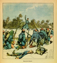 Eugene Sergeant keleti hadereje, Grenest néven, Louis Bombled (1862-1927) illusztrálásával (francia-német háború; hadjárat 1870-1871): 1871. január, Hericourt, a franciák a poroszok ellen, magángyűjtemény