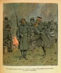 Eugene Sergeant keleti hadereje, Grenest néven, Louis Bombled (1862-1927) illusztrálásával (francia-német háború; 1870-1871-es hadjárat): A Nuits Saint Georges túszainak levezetéséért felelős porosz kapitány emlékeztet egy katonái közül a c