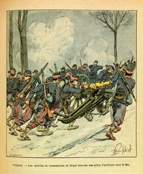 Eugene Sergeant keleti hadereje, Grenest néven, Louis Bombled (1862-1927) illusztrálásával (francia-német háború; hadjárat 1870-1871): 1870 decemberében, a longeau-i csata során a Regel parancsnokának indítékai mentették meg ágyú az ellenséges fenyő alatt
